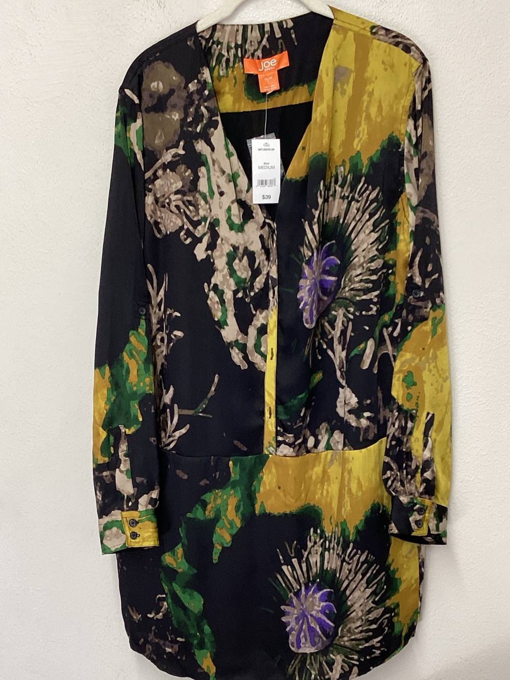 Joe Fresh Black Floral Print Mini Dress with Yellow and Green Accents